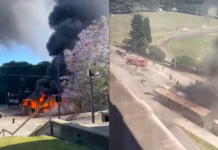 Las impactantes imágenes del colectivo que se prendió fuego en Ciudad Universitaria