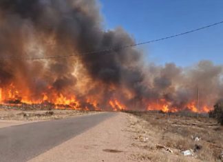 Chepes: un incendio de gran magnitud se extendió desde la zona del basural hacia un campo